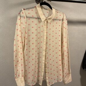 Hinge Cream and Pink Polka Dot Casual Shirt